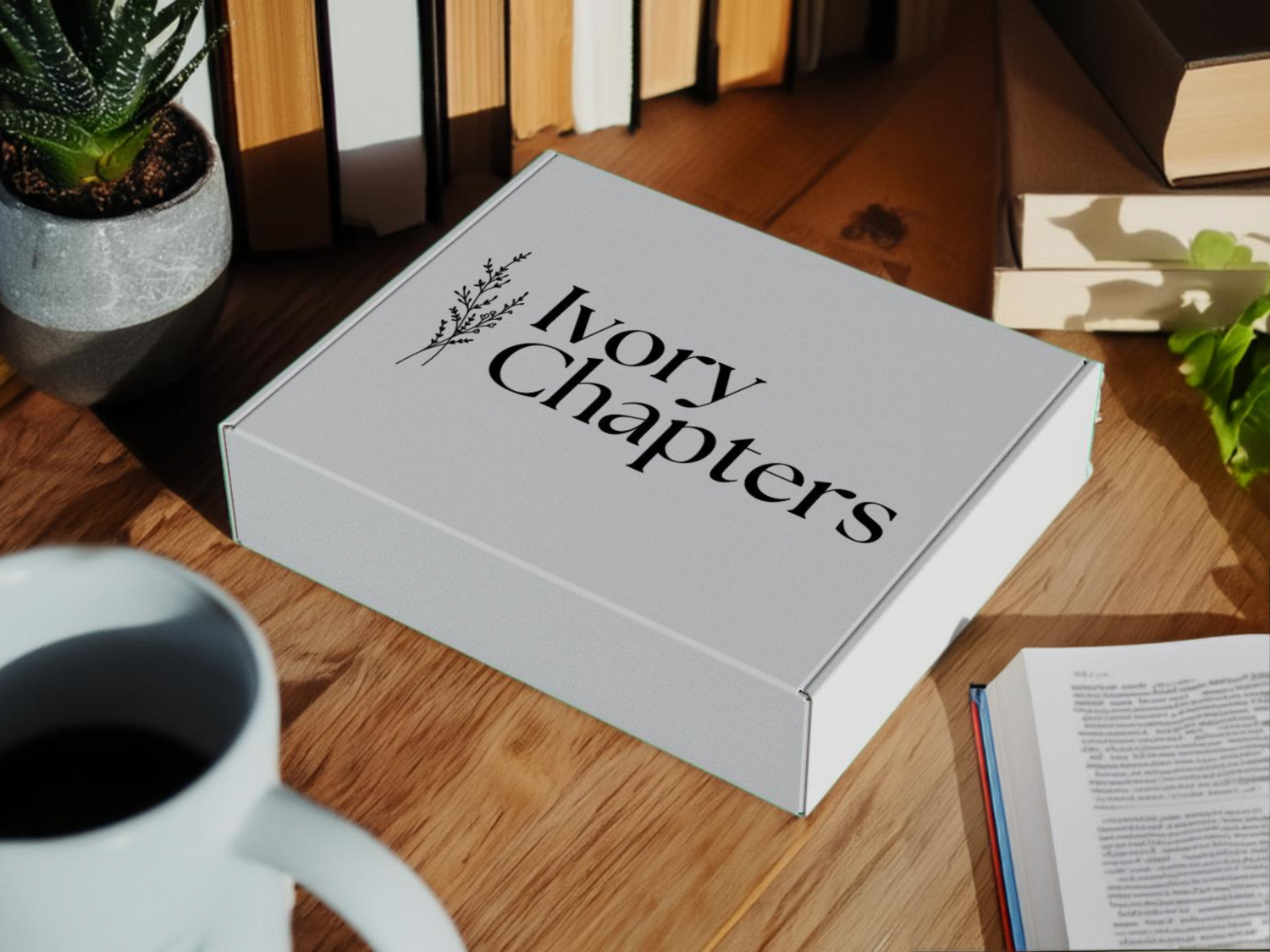 Ivory Chapters white box packaging on a tabletop