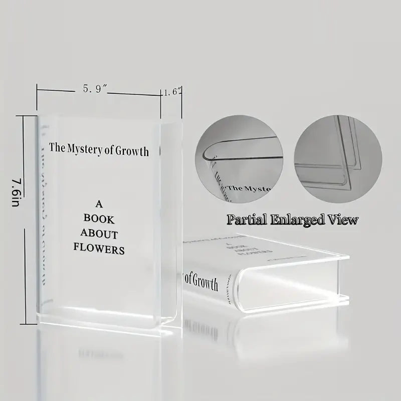book vase dimensions showing 5.9 inches width and 7.6 inches length and 1.6 inches in thickness